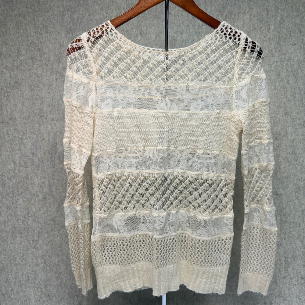 LC Lauren Conrad Crochet Lace Open Knit Sweater Top Ivory Cream Sheer Shabby XS